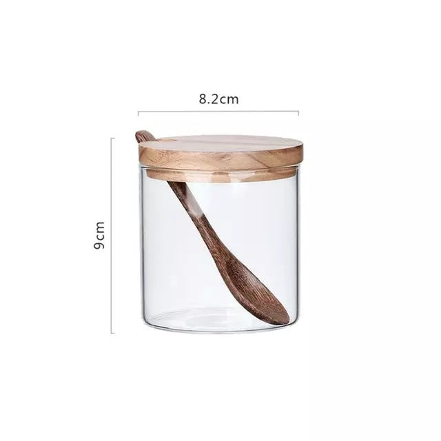 Glass Seasoning Jars with Wooden Lids & Spoons – Set of 3