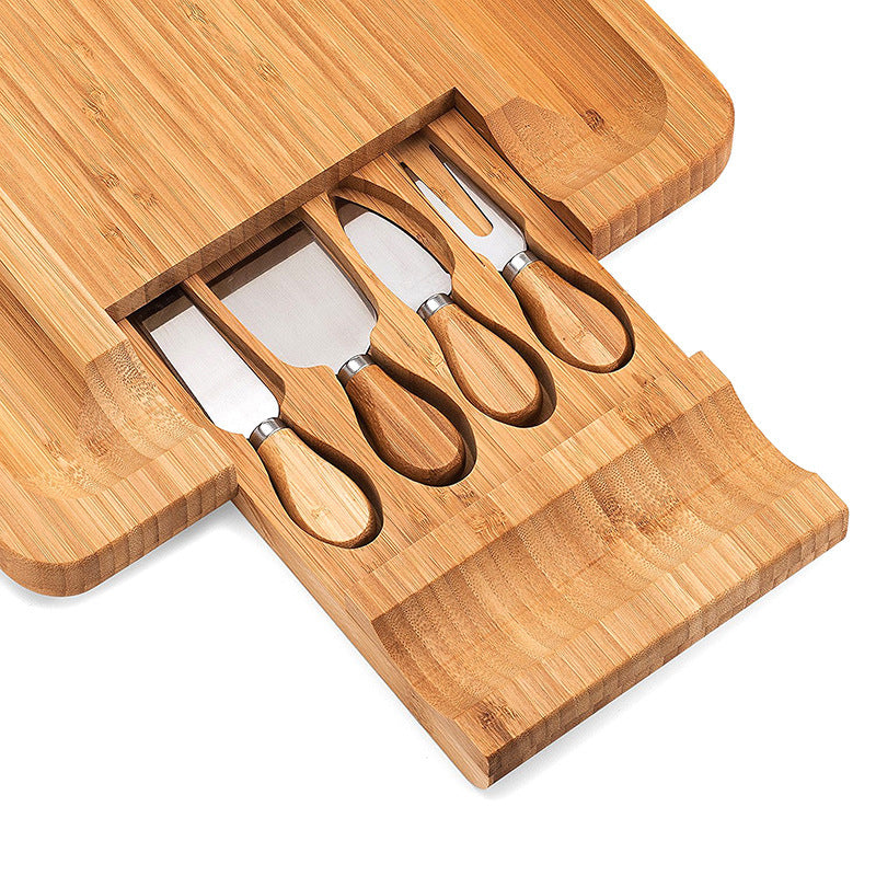 Bamboo Cutting Board with Knife Drawer – Square Multipurpose Board Set