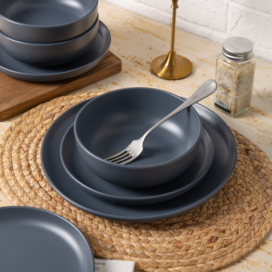 12-Piece Stoneware Dinnerware Set with Mugs – Microwave & Dishwasher Safe (Service for 3)