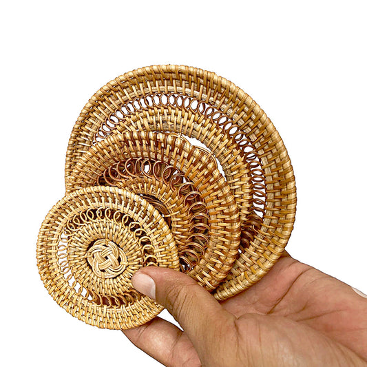 Handmade Rattan Coaster – Woven Tabletop Mat for Tea & Drinkware