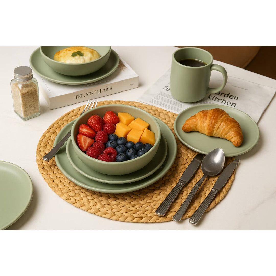 12-Piece Stoneware Dinnerware Set with Mugs – Microwave & Dishwasher Safe (Service for 3)