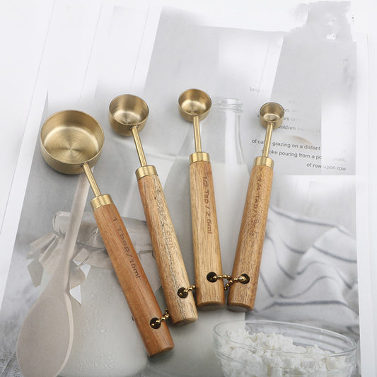Stainless Steel Measuring Spoons & Measuring Cups with Wooden Handles