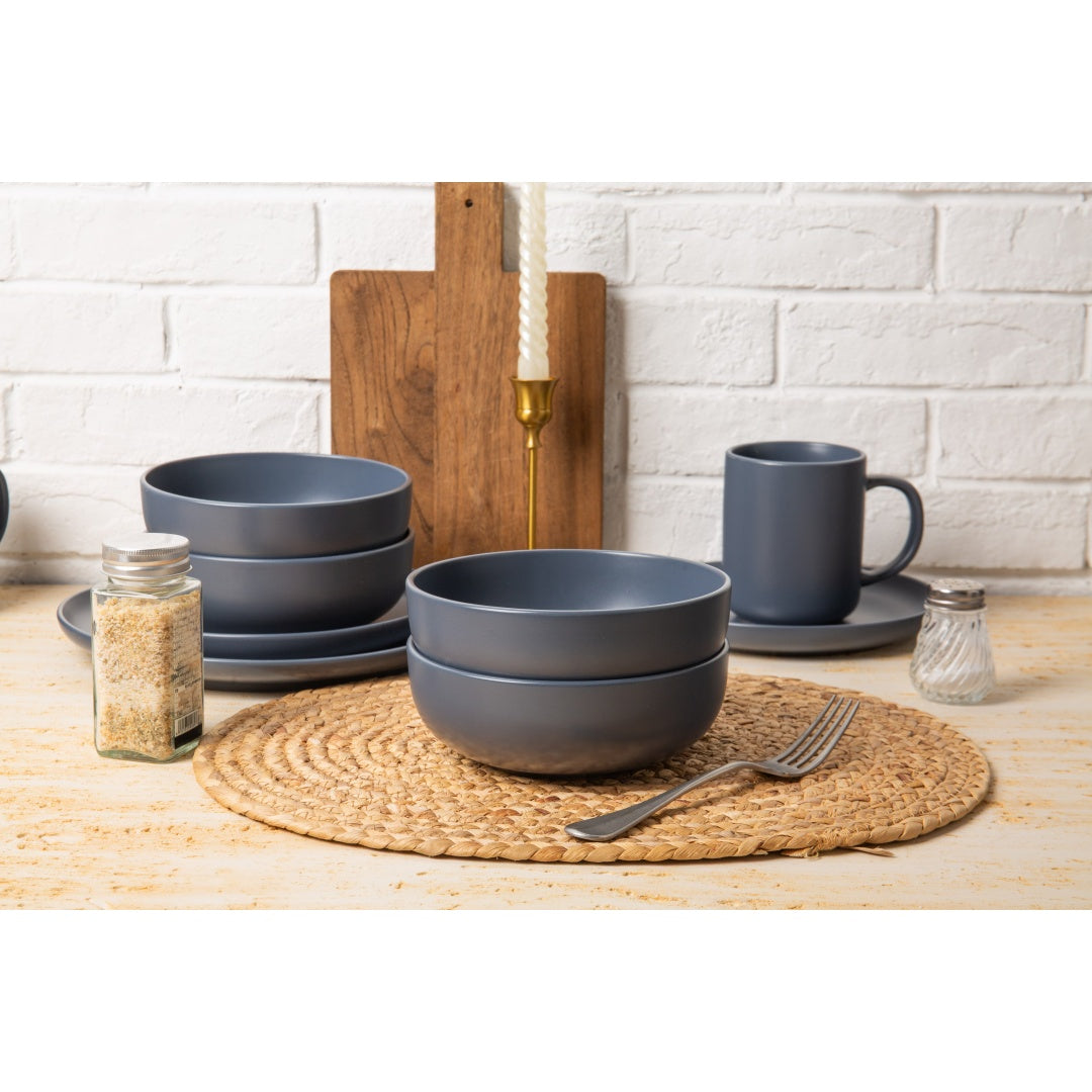 12-Piece Stoneware Dinnerware Set with Mugs – Microwave & Dishwasher Safe (Service for 3)
