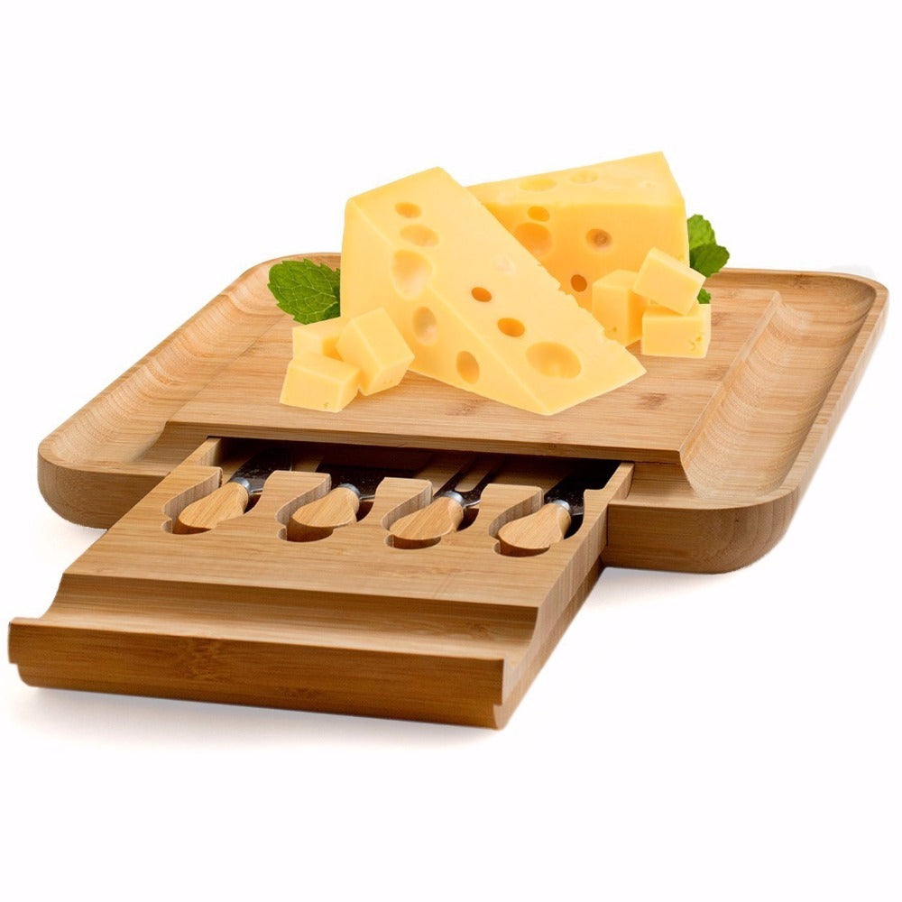 Bamboo Cutting Board with Knife Drawer – Square Multipurpose Board Set
