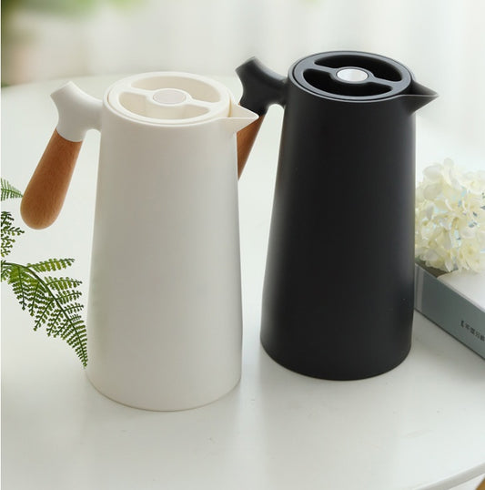 Insulated Kettle with Wood-Style Handle – 1 L Vacuum Flask