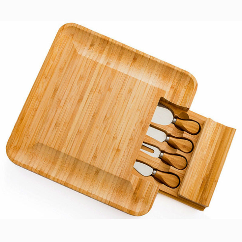 Bamboo Cutting Board with Knife Drawer – Square Multipurpose Board Set