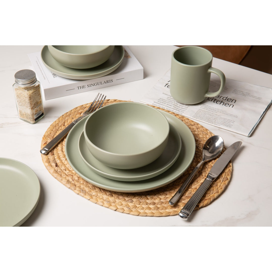 12-Piece Stoneware Dinnerware Set with Mugs – Microwave & Dishwasher Safe (Service for 3)