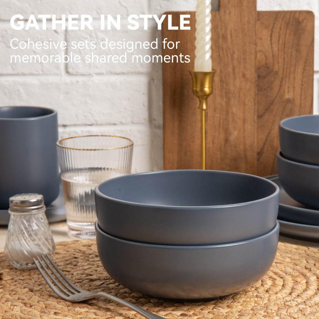 12-Piece Stoneware Dinnerware Set with Mugs – Microwave & Dishwasher Safe (Service for 3)