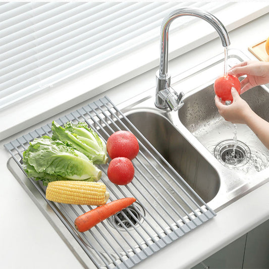 Foldable Stainless Steel Sink Drain Rack – Roll-Up Dish Drying Rack